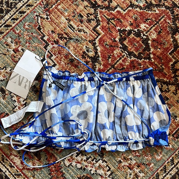 Zara Cotton Blue and White Floral Crop Top NWT - Picture 5 of 6